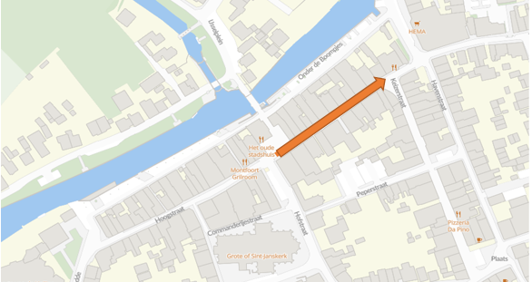 overzichtskaartje binnenstad draaien rijrichting Hoogstraat